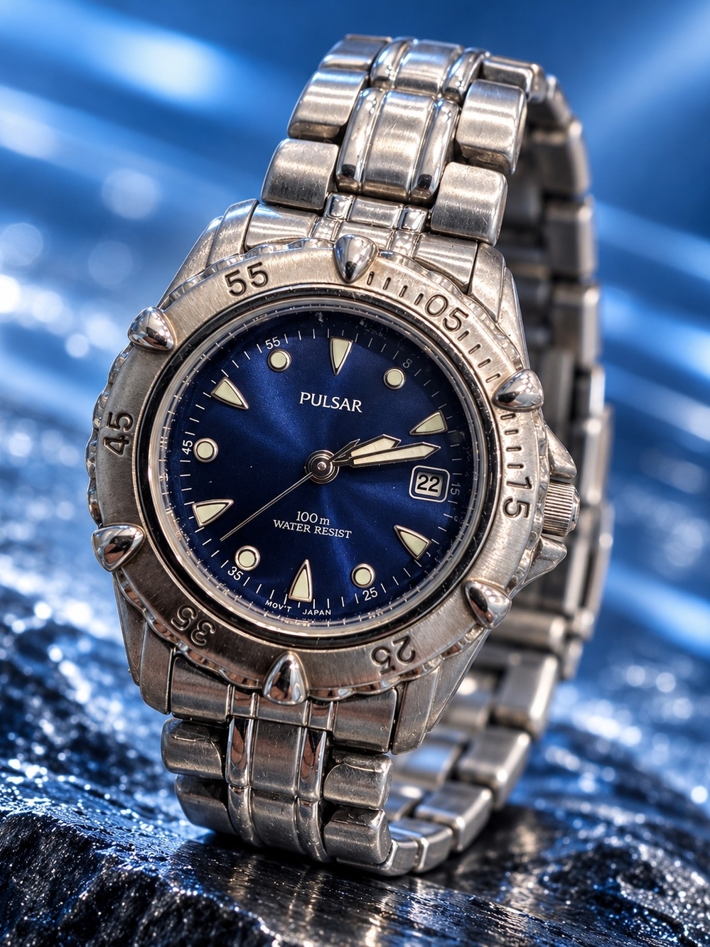 Vintage Pulsar VX82-X215 Women’s Quartz Dive Watch Blue Dial 100M Date Steel